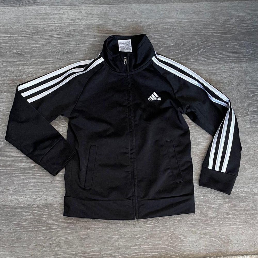 Adidas Toddlers Track Black Jacket with White Accents  size 5